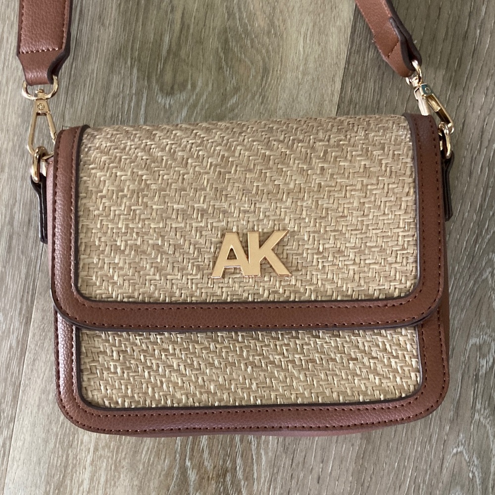 Anne Klein Rattan Woven and Leather Crossbody Purse